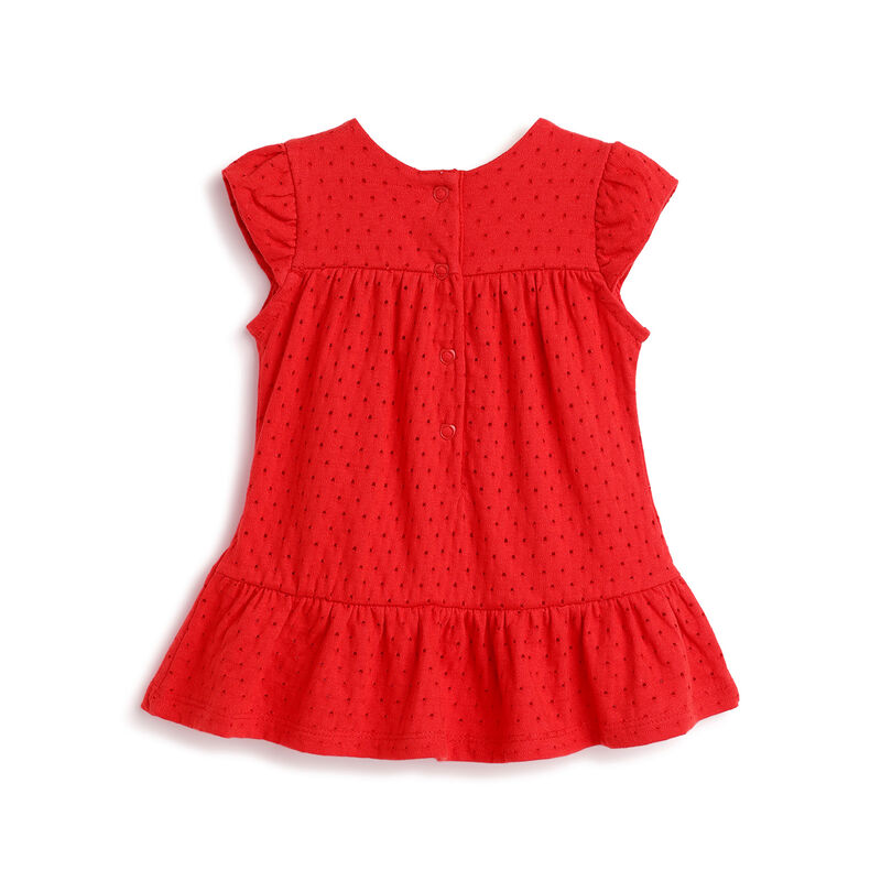 Girls Medium Red Schiffli Short Sleeve Dress image number 1